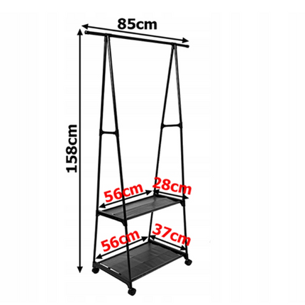 Tøjstativ med hjul og 2 hylder