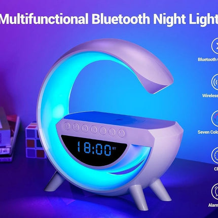 Lampe med ur og Trådløs Opladning, Bluetooth Højttaler