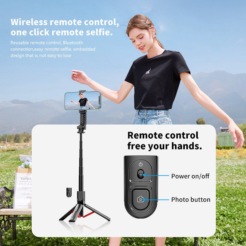 Selfie Stang & tripod med bluetooth fjernbetjening og justerbart lys