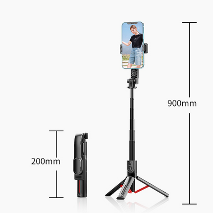 Selfie Stang & tripod med bluetooth fjernbetjening og justerbart lys
