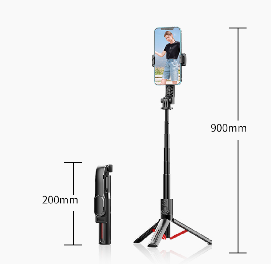 Selfie Stang & tripod med bluetooth fjernbetjening og justerbart lys