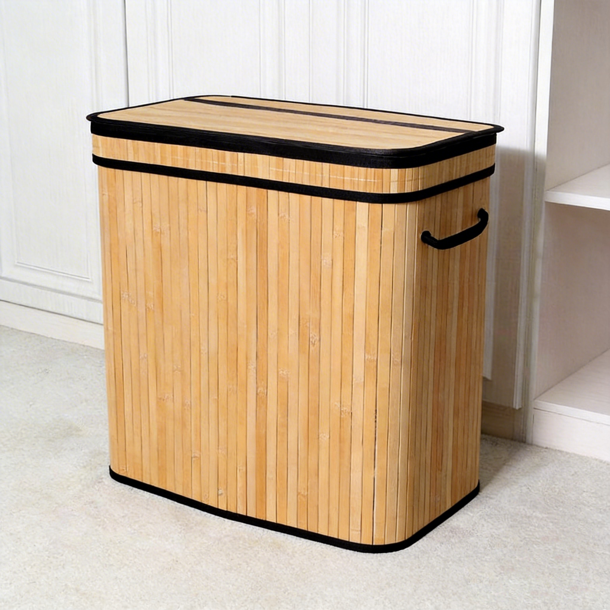 Tvådelad bambu tvättkorg 100L – Elegant korg för sortering av tvätt