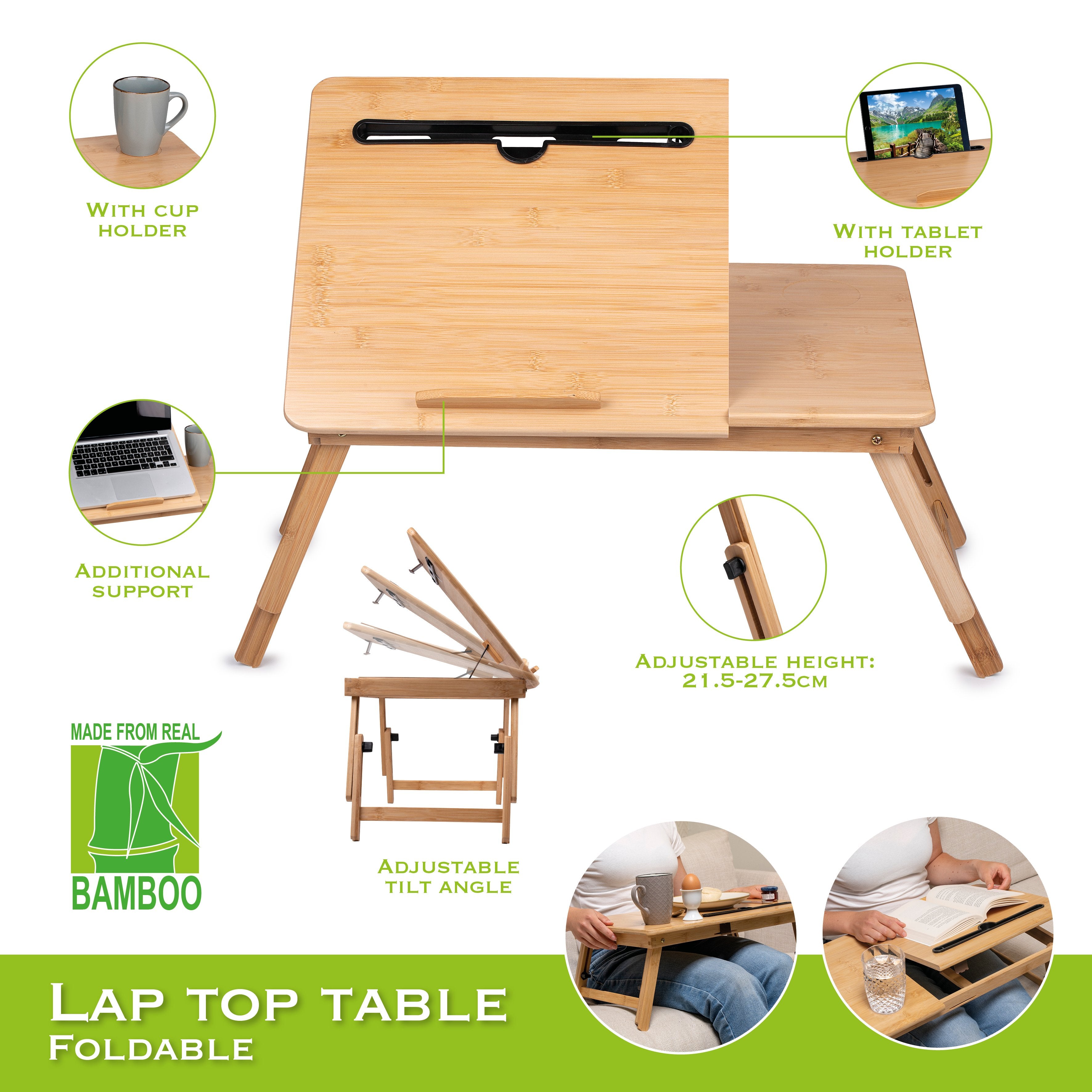 Laptop bord i bambus, kan nemt pakkes sammen – Let og pladsbesparende design