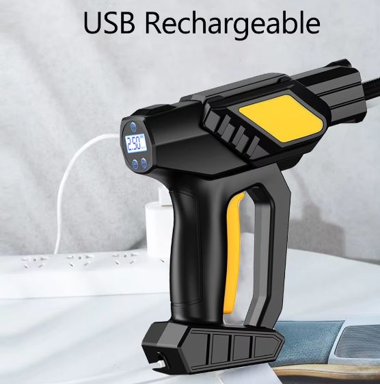 Bärbar handhållen digital bilpump med LED-ljus och förinställt däcktryck