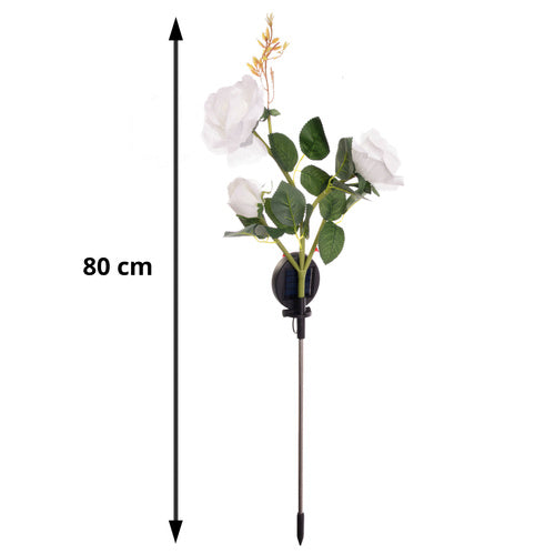 Solcellsdriven LED-trädgårdslampa med ros – 3 konstgjorda blommor med färgskiftande ljus