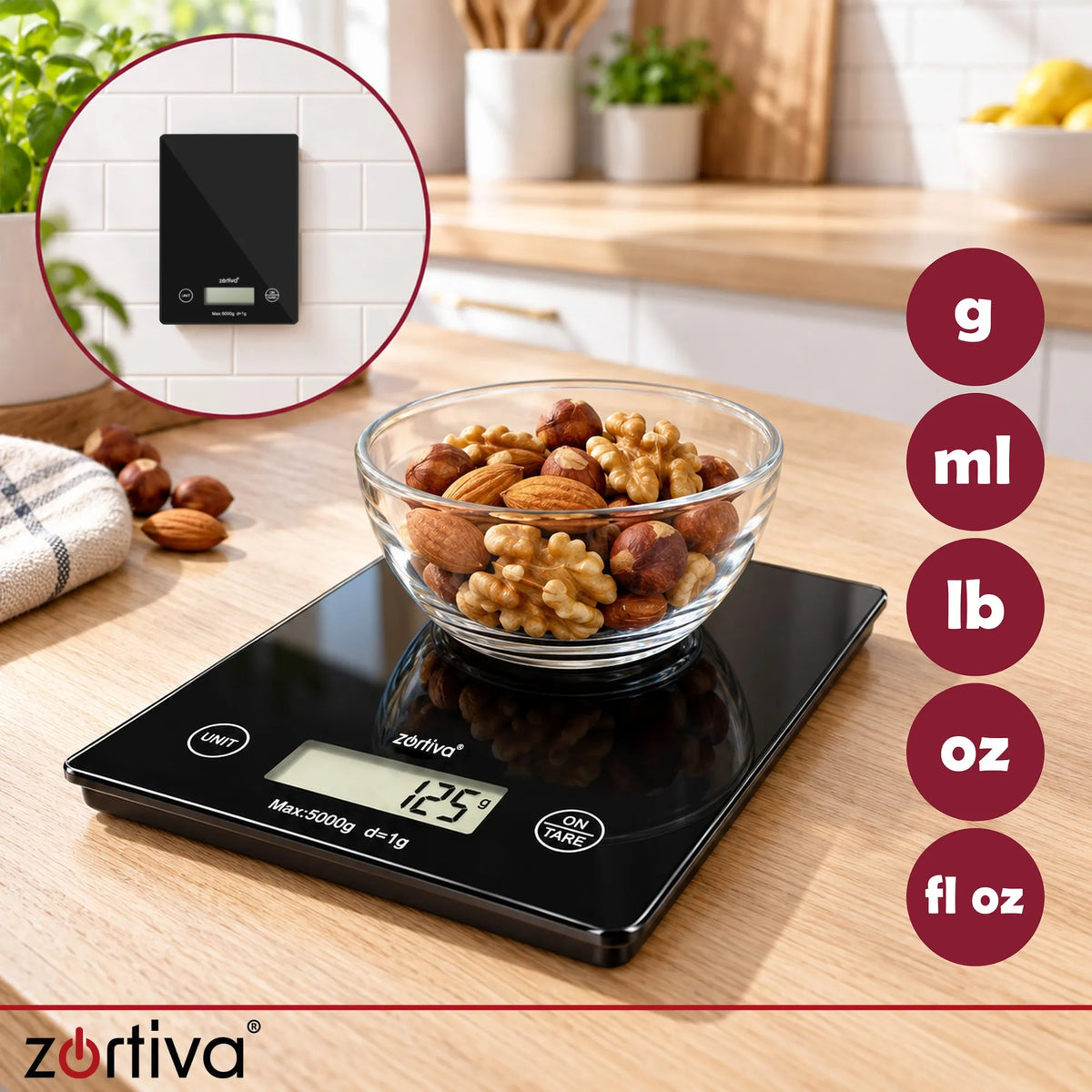 Zortiva Digital Køkkenvægt 5 kg 1 g