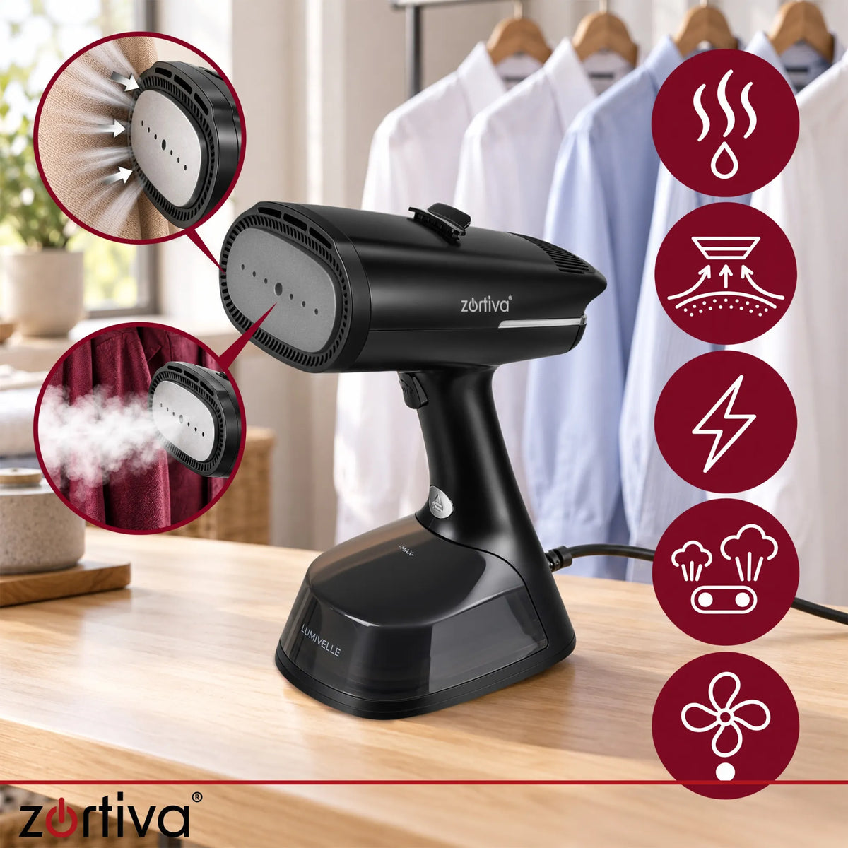 Zortiva Lumivelle Tøjdamper med Sugefunktion 1400W
