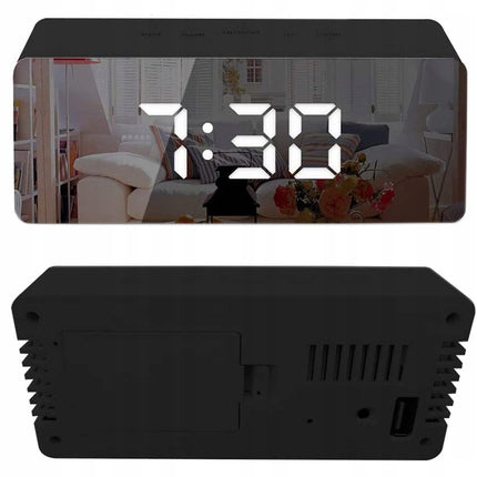 Multifunktionelt Vækkeur med Spejl, LED og Temperaturmåler – 4-i-1