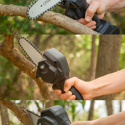 Liten sladdlös motorsåg – perfekt för trädgården och gränden