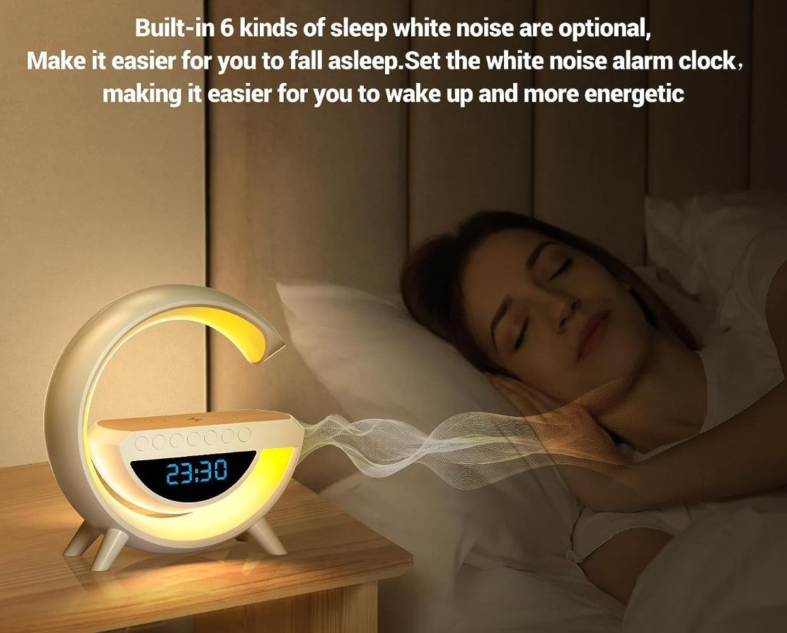 Lampa med klocka och trådlös laddning, Bluetooth-högtalare