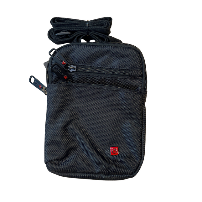 Multifunktionell bältesväska/axelväska - Snygg svart polyester med flera fack