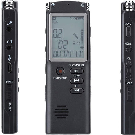 Digital diktafon och MP3-spelare med 8 GB lagringsutrymme och känslig mikrofon