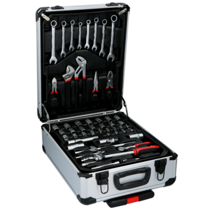 KINZO Værkstøjssæt med 187 Dele i Aluminiumskuffert med Hjul