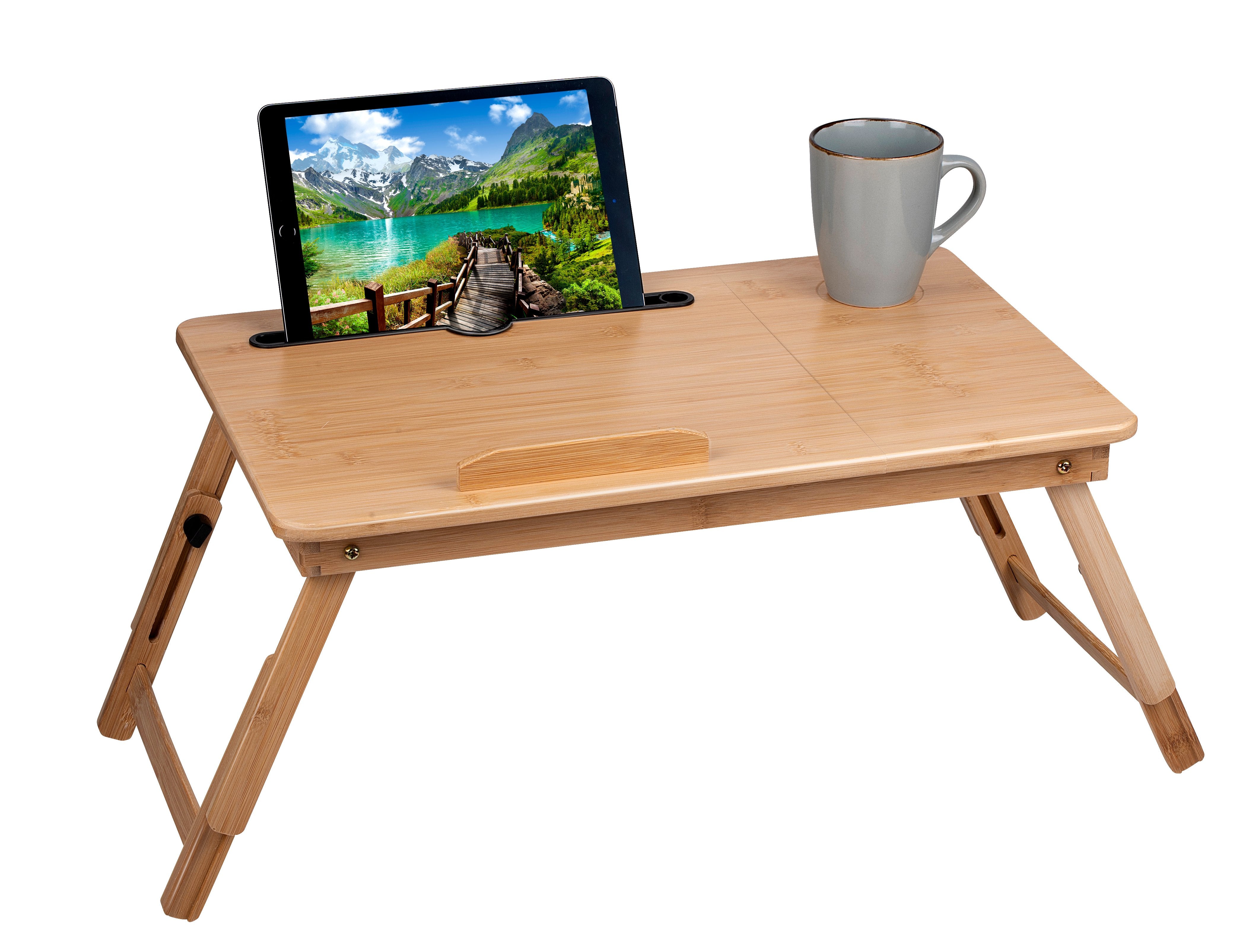 Laptop bord i bambus, kan nemt pakkes sammen – Let og pladsbesparende design
