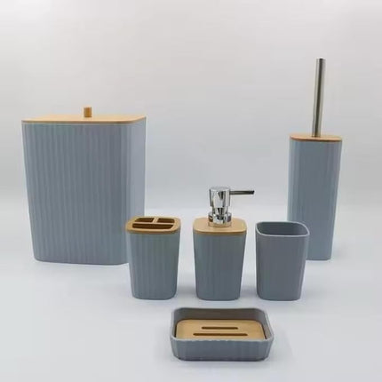 Badeværelses sæt 6 dele med bambuslåg