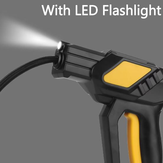 Bärbar handhållen digital bilpump med LED-ljus och förinställt däcktryck