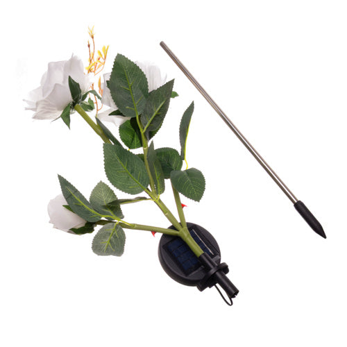 Solcellsdriven LED-trädgårdslampa med ros – 3 konstgjorda blommor med färgskiftande ljus