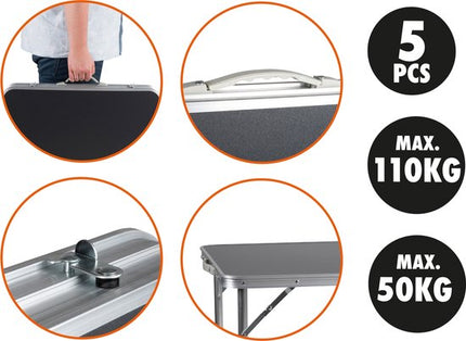 Fällbart campingbord inkl. 4 stolar - Kompakt och lätt