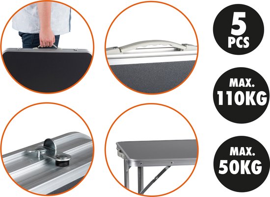 Sammenklappelig Campingbord inkl. 4 stole - Kompakt og Letvægt