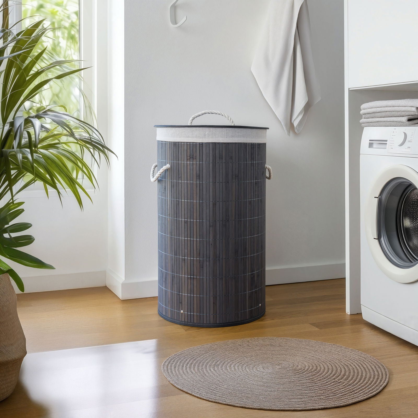 Tvådelad bambu tvättkorg 100L – Elegant korg för sortering av tvätt