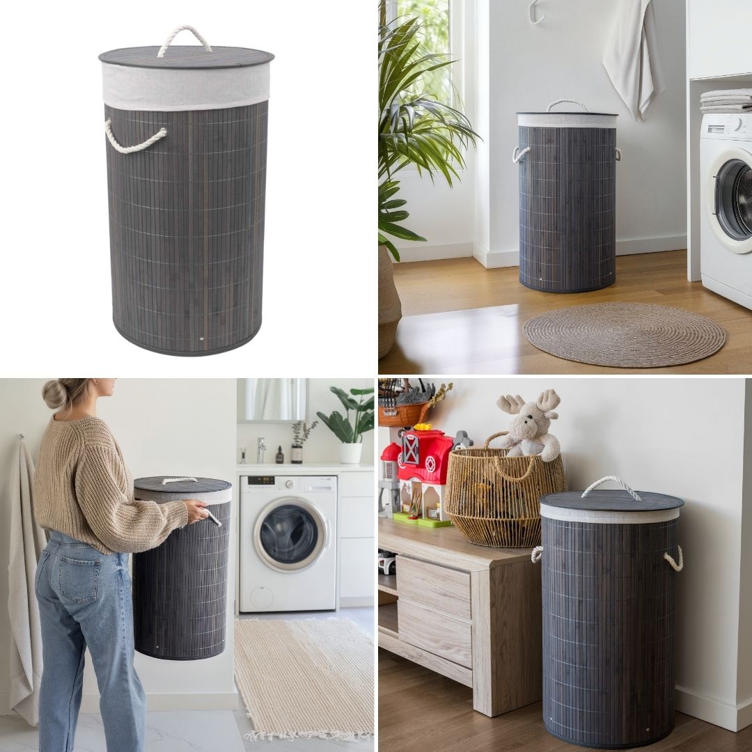 Tvådelad bambu tvättkorg 100L – Elegant korg för sortering av tvätt