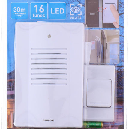 Grundig trådlös dörrklocka med 16 melodier – enkel installation och elegant design