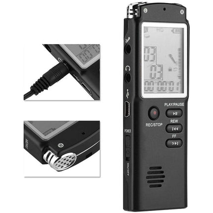 Digital diktafon och MP3-spelare med 8 GB lagringsutrymme och känslig mikrofon
