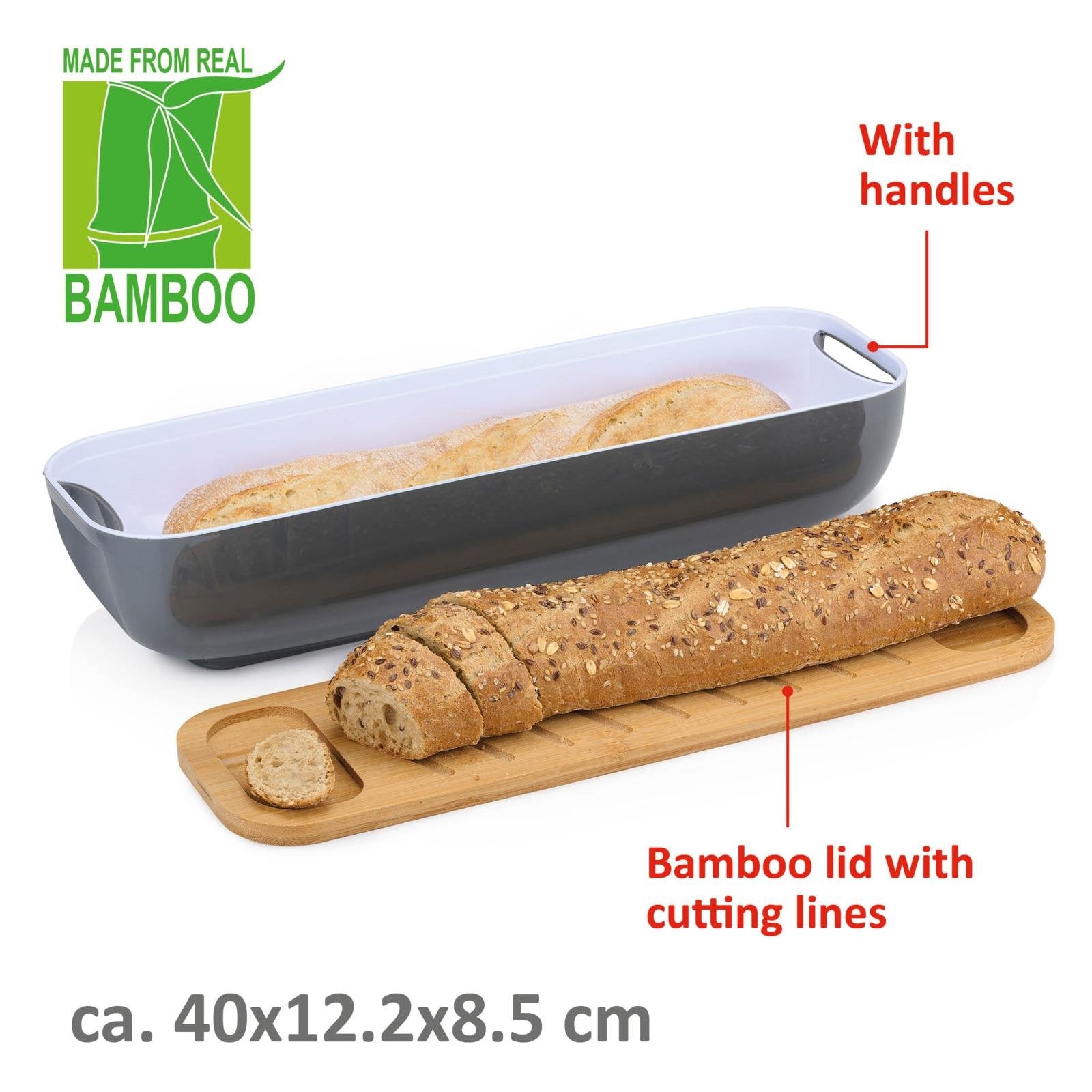 Brödlåda med bambulock och skärbräda – Grå