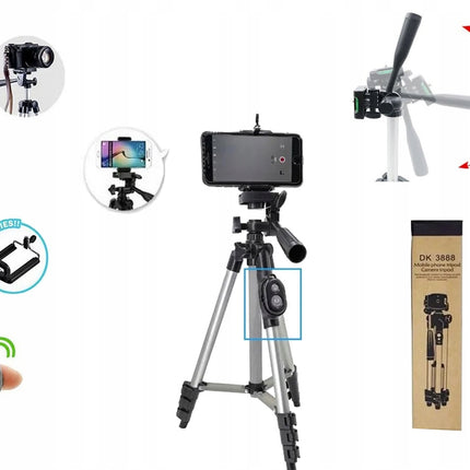 4-i-1 Kamerastativ med Bluetooth Fjernbetjening og Telefonholder