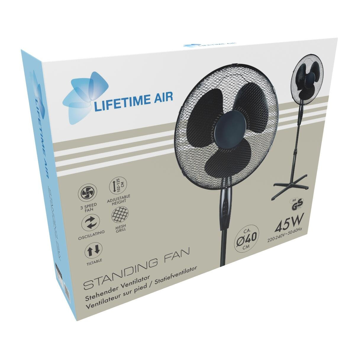 Gulvventilator 45W – 40 cm Sort med 3 Hastigheder & Oscillation