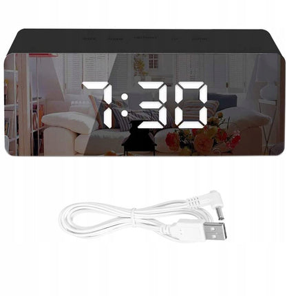 Multifunktionelt Vækkeur med Spejl, LED og Temperaturmåler – 4-i-1