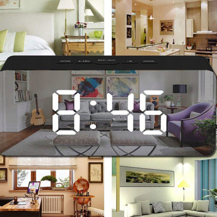 Multifunktionelt Vækkeur med Spejl, LED og Temperaturmåler – 4-i-1