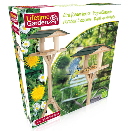 Fuglefoderhus på Pæl - 115 cm - Træ - Beskytter Mod Vind, Sol og Regn