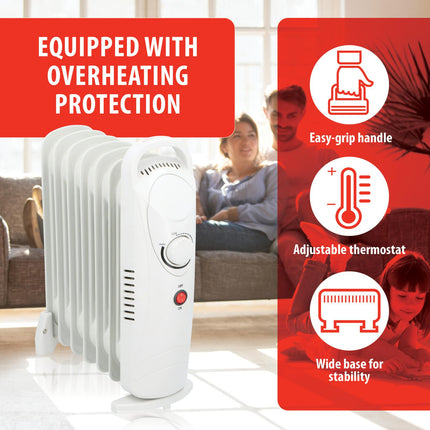 Oljekylare 850W - Vit med justerbar termostat