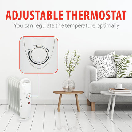 Oljekylare 850W - Vit med justerbar termostat