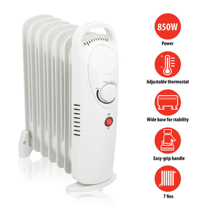 Oljekylare 850W - Vit med justerbar termostat