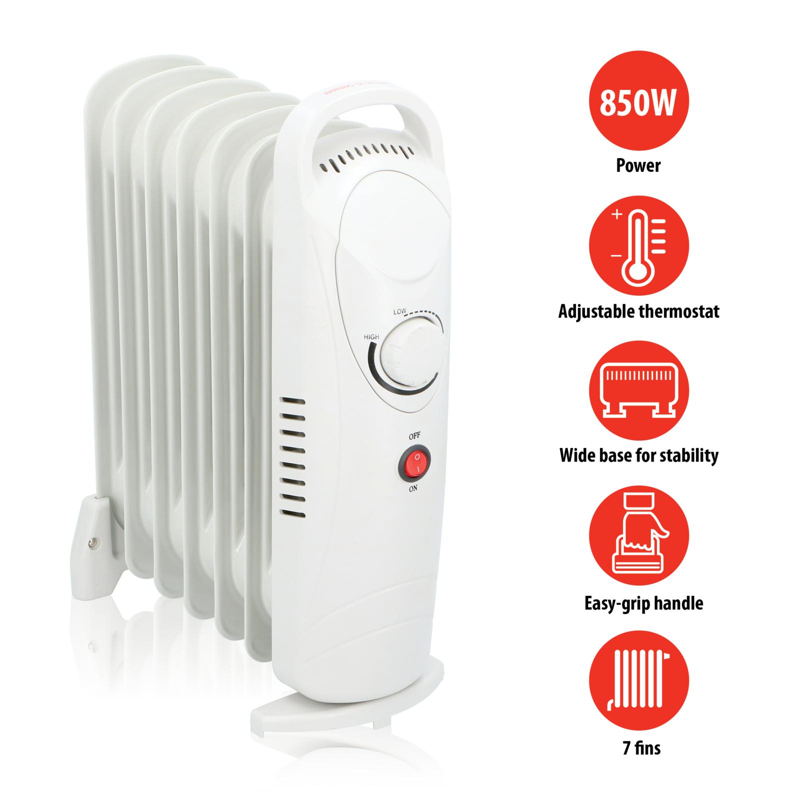 Oljekylare 850W - Vit med justerbar termostat