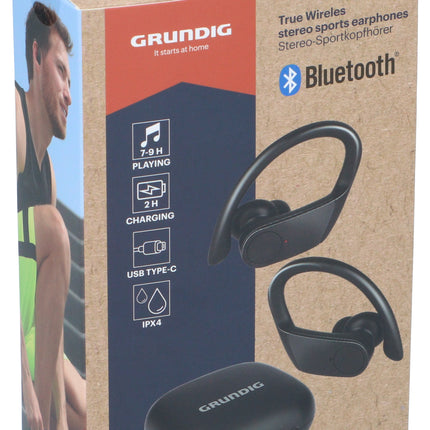 Grundig trådlösa Bluetooth-sporthörlurar med lång batteritid