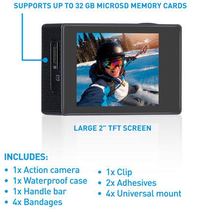 Grundig Actionkamera med Vandtæt Etui – Perfekt til Eventyr og Undervandsoptagelser