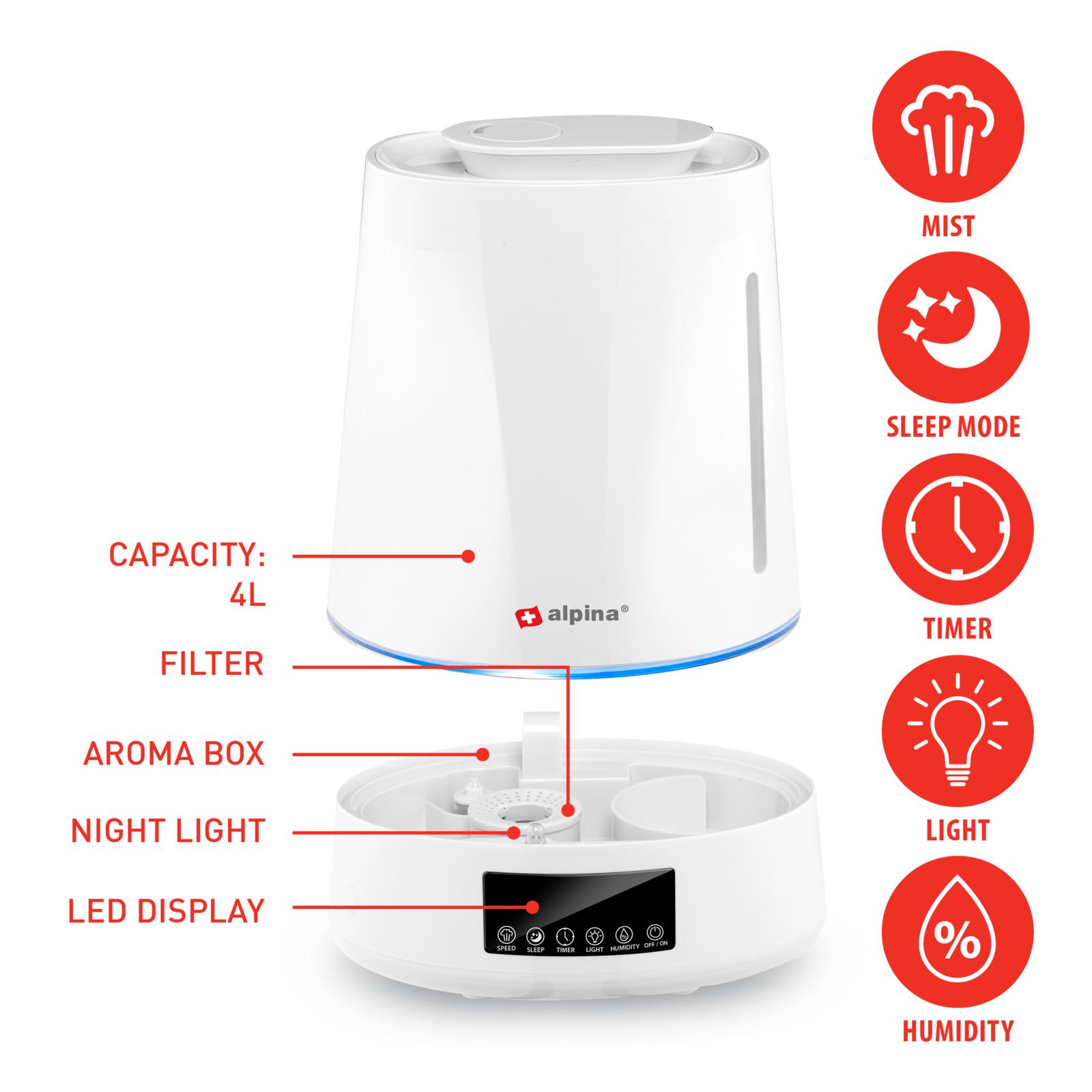 Luftfugter med Timer, Aroma og Fjernbetjening – 4 Liter