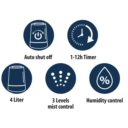 Luftfugter med Timer, Aroma og Fjernbetjening – 4 Liter