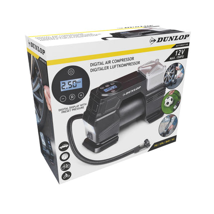 Dunlop Digital Luftkompressor og Dækpumpe - 150 PSI / 10 BAR - 12V