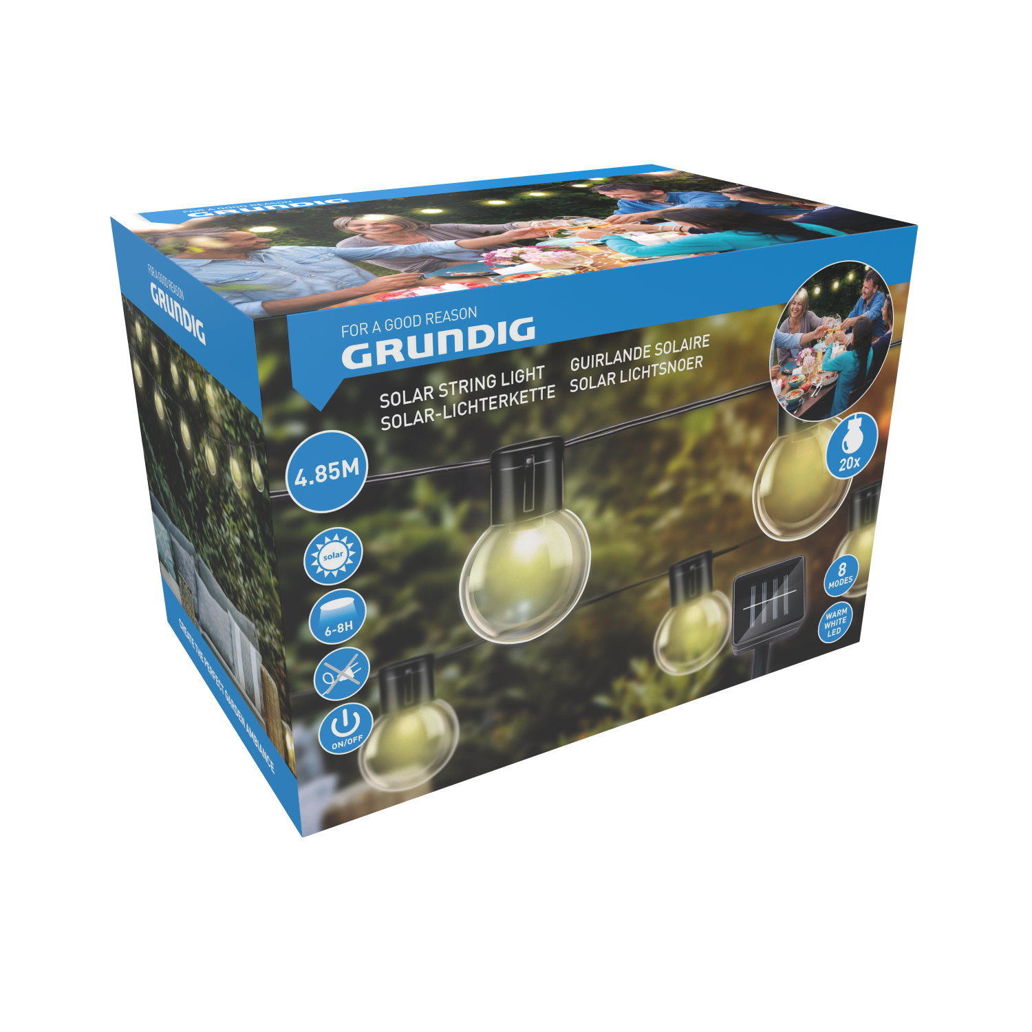 Solljuskedja från Grundig - 4,85 meter med 20 LED-ljus