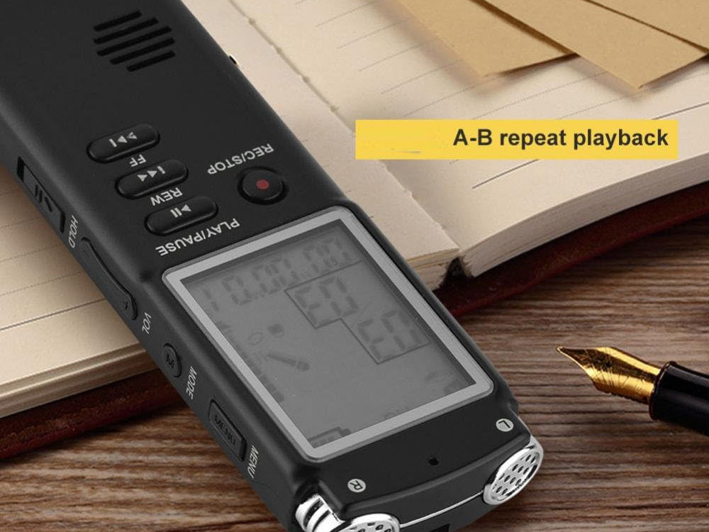 Digital diktafon och MP3-spelare med 8 GB lagringsutrymme och känslig mikrofon