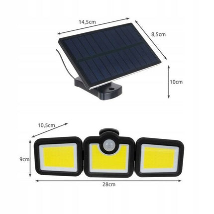 Solcellelampe med bevægelsessensor – 171 LED & fjernbetjening – 3-i-1 funktion
