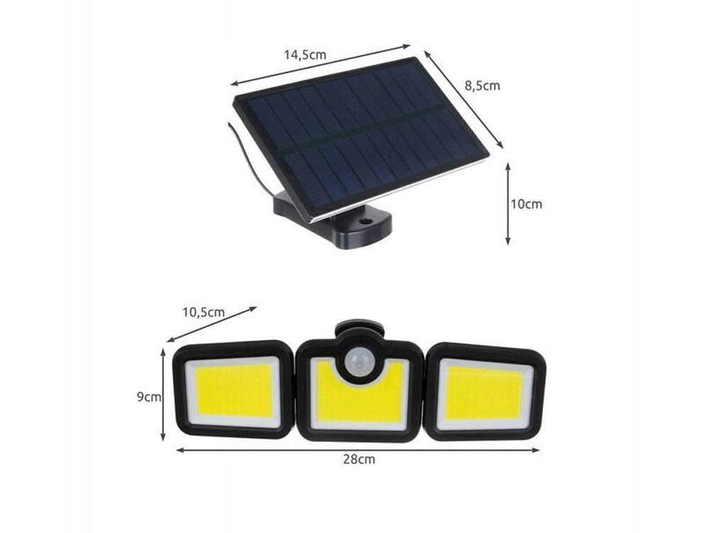 Solcellslampa med rörelsesensor – 171 lysdioder och fjärrkontroll – 3-i-1-funktion