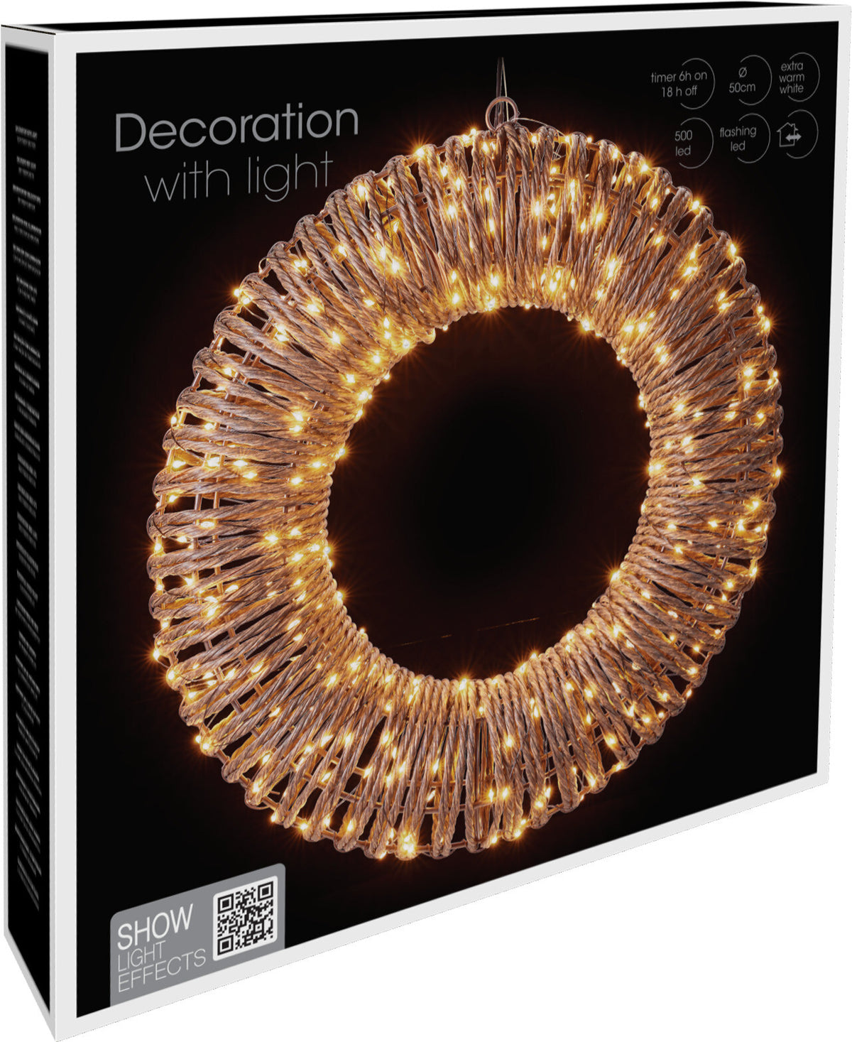 LED krans Ø50 cm med 500 Ekstra Varmhvide Lys & Timer