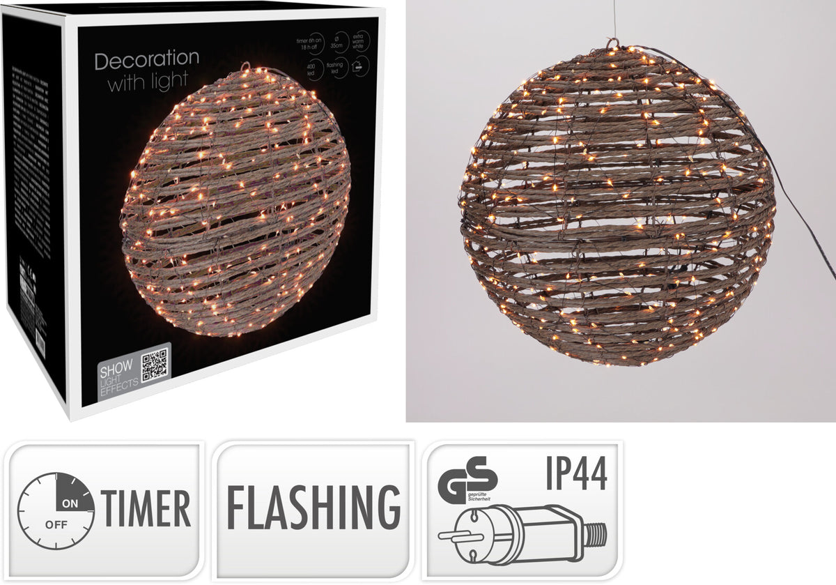 Hängande LED-ljuskula Ø35 cm med 400 varmvita ljus