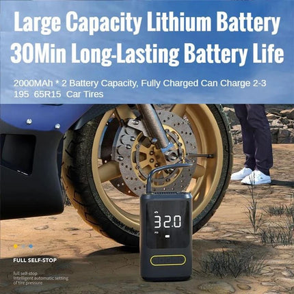 Dækpumpe, powerbank,  2 x 2.000 mAh battericeller