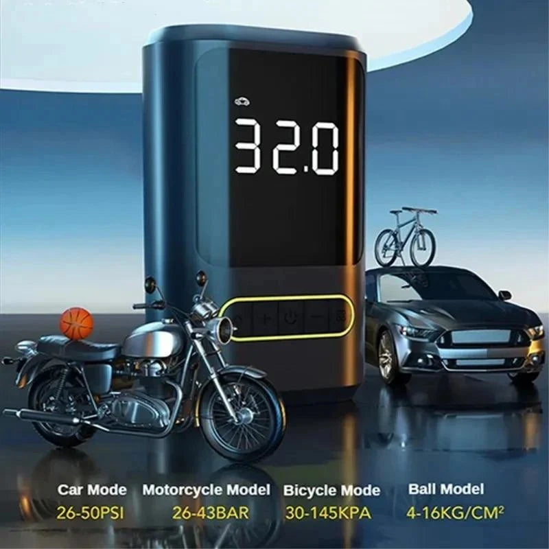 Dækpumpe, powerbank,  2 x 2.000 mAh battericeller